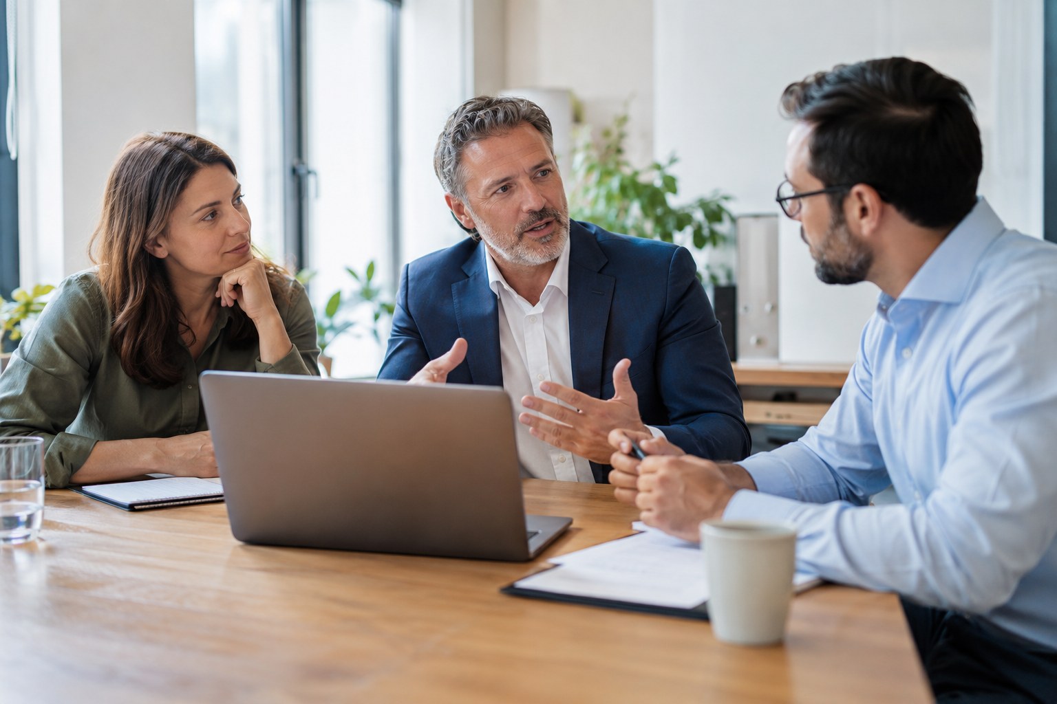 Financial advisers in an office meeting