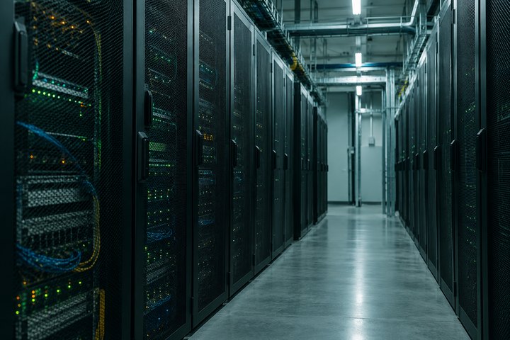 Server aisle in a modern data center