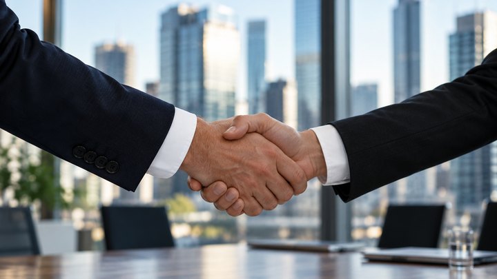 Professional handshake in a modern office