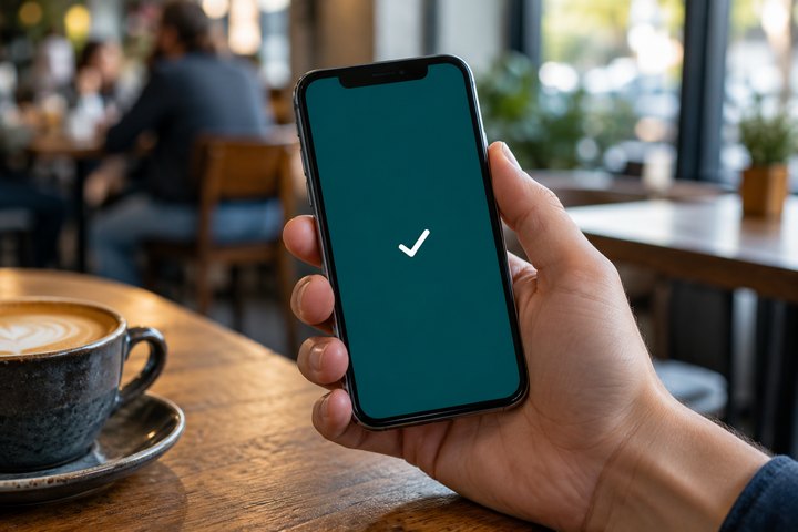 Smartphone showing a confirmed payment