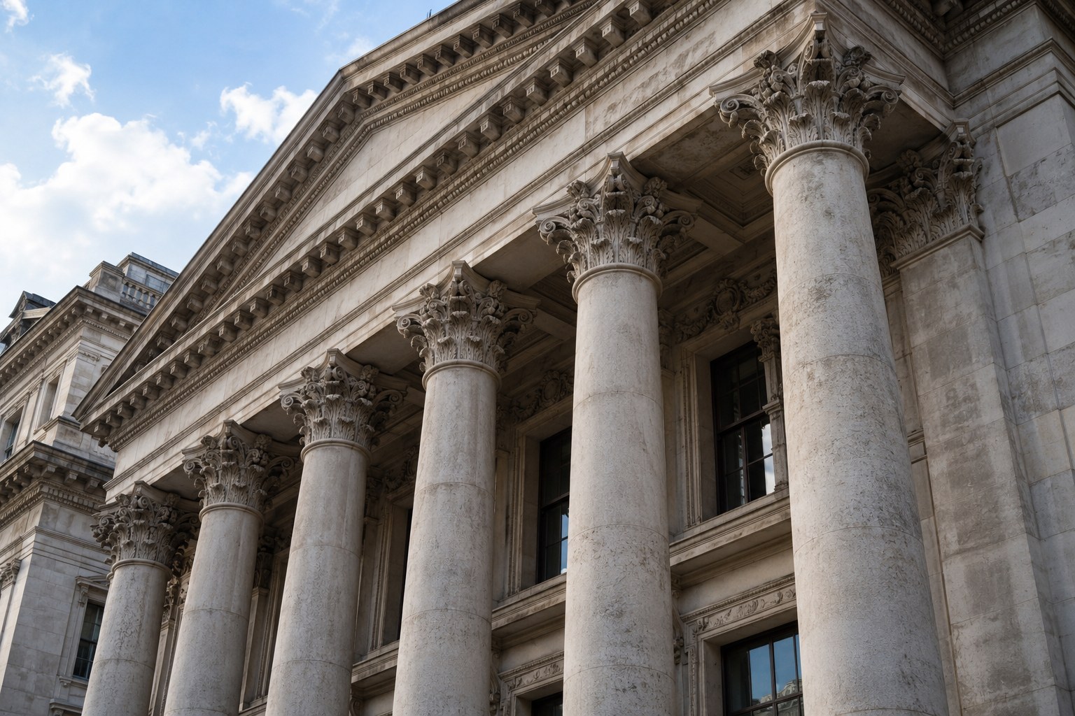 Classic stone bank building with columns